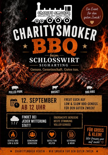 Plakat zur BBQ-Veranstaltung beim Schlosswirt Sigharting